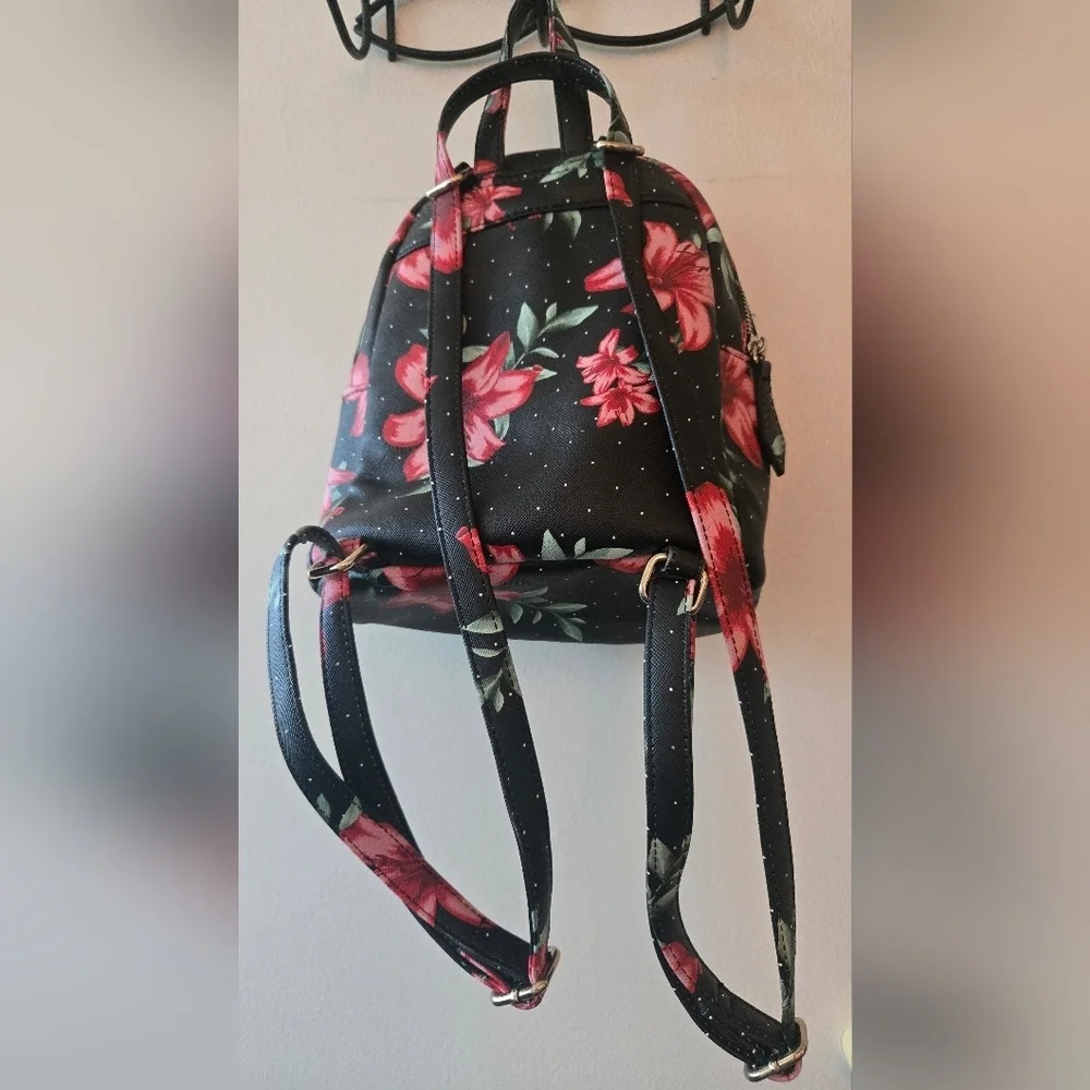 GUESS Black and Red Floral Backpack NWOT